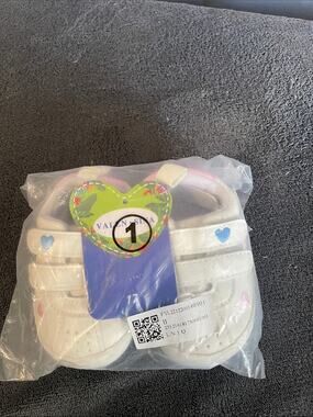 White Baby Walker Shoes with Pink & Blue Heart Accents NWT